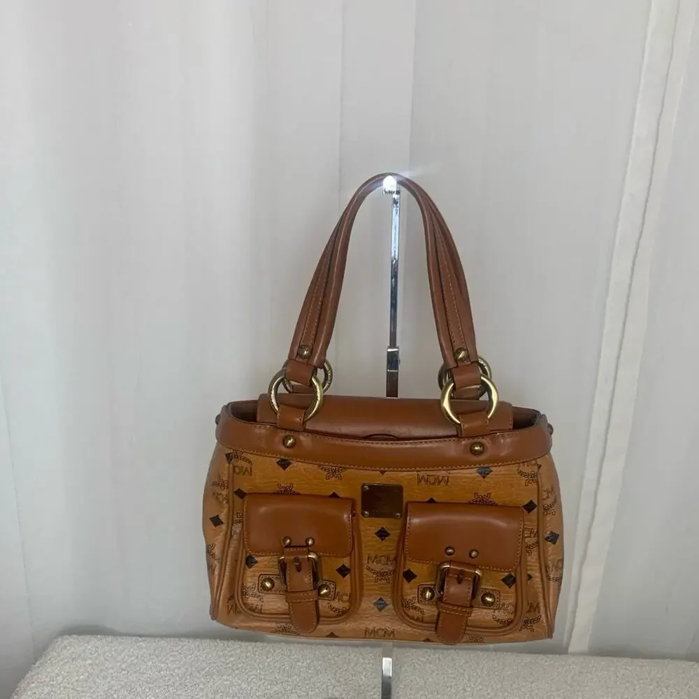 GUC MCM SMALL COGNAC VISETOS BOSTON BAG, L 10” x H 6.5” x D 3.5” - Picture 5 of 9